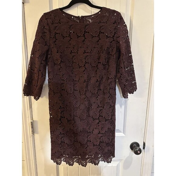 LOFT Lace Dress Womens 6 Purple Floral Overlay 3/4 Sleeve Party Cocktail Plum - Picture 3 of 5